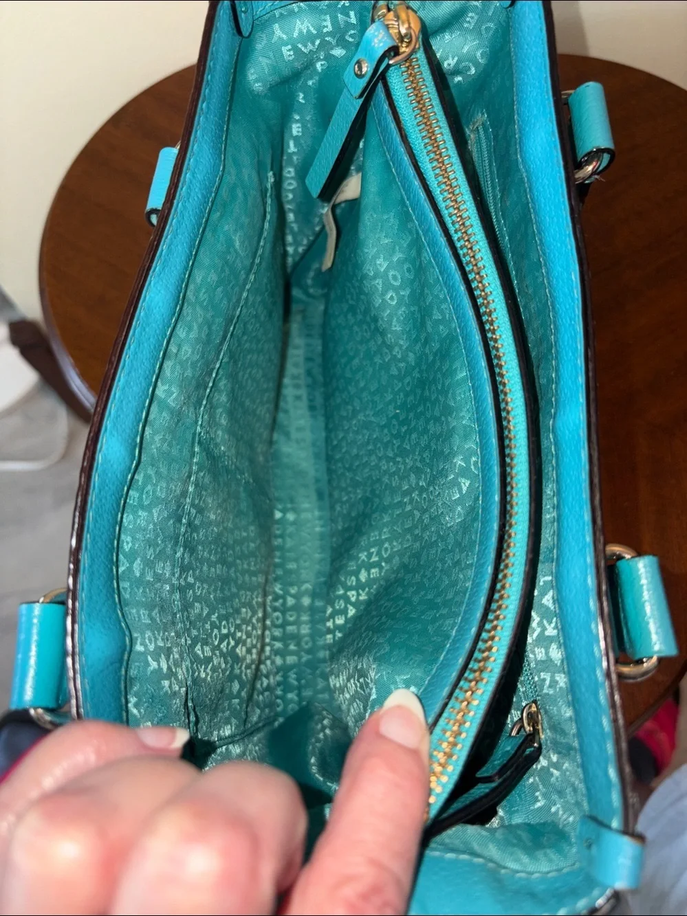 kate spade crossbody bag  satchel  Leather turquoise 3 compartment  gold tone